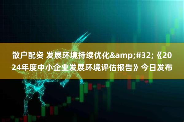 散户配资 发展环境持续优化&#32;《2024年度中小企业发展环境评估报告》今日发布