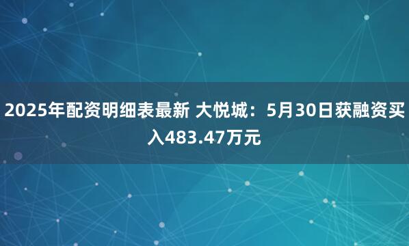 2025年配资明细表最新 大悦城：5月30日获融资买入483.47万元